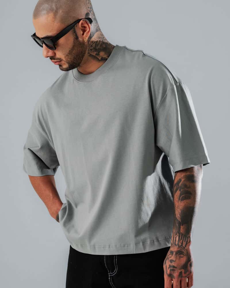 Camiseta Boxy Fit Básica Gris Claro - miniatura 3