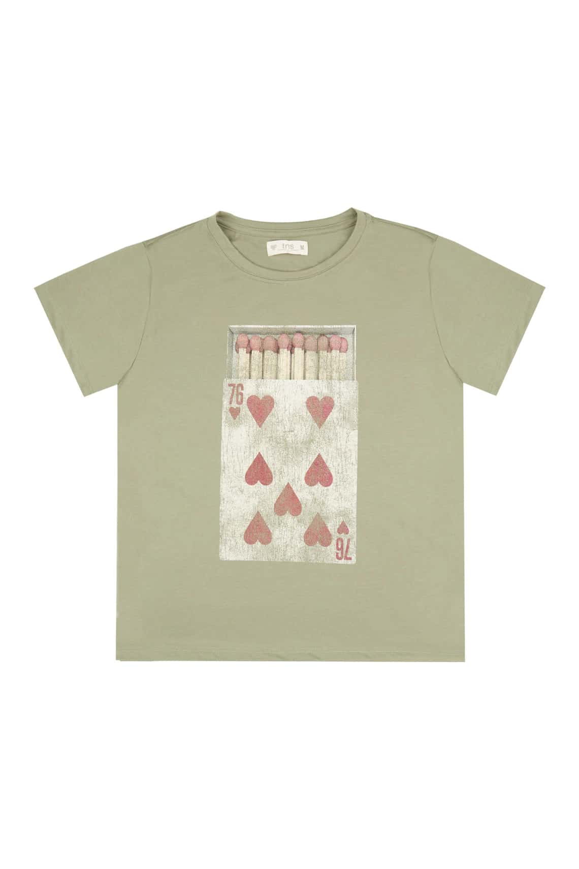 Camiseta verde con estampado de corazones para mujer