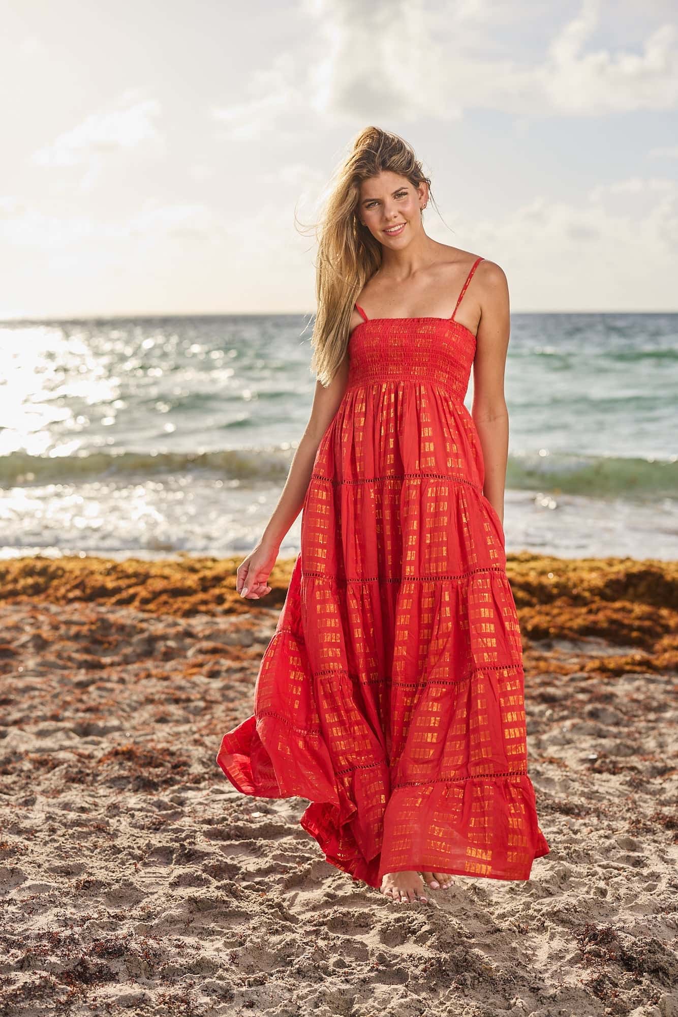 Coral Red Cotton Dress - miniatura 1