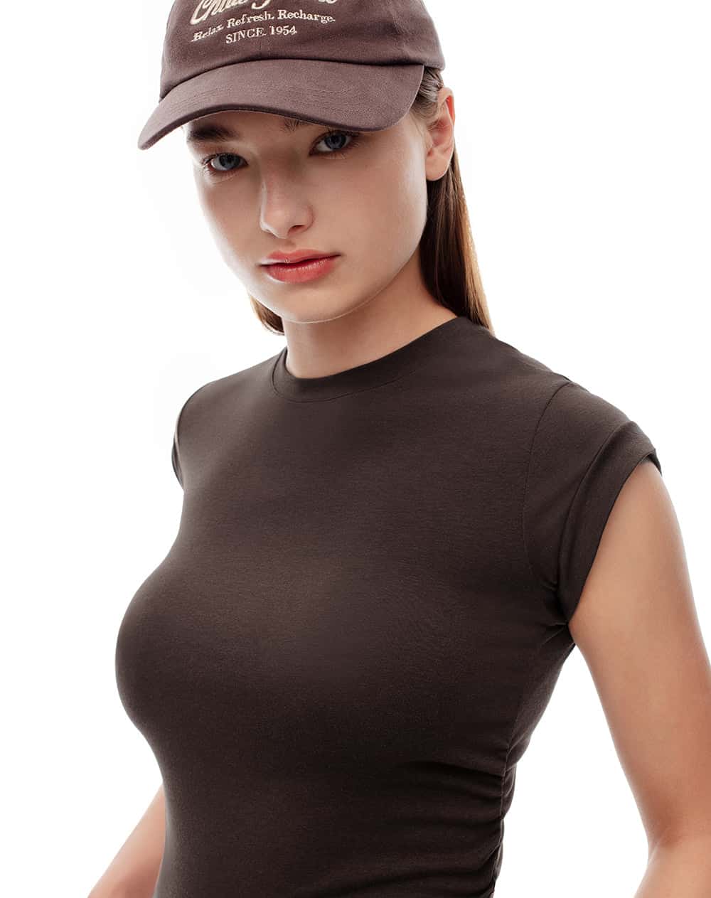 Camiseta crop slim chocolate mujer
