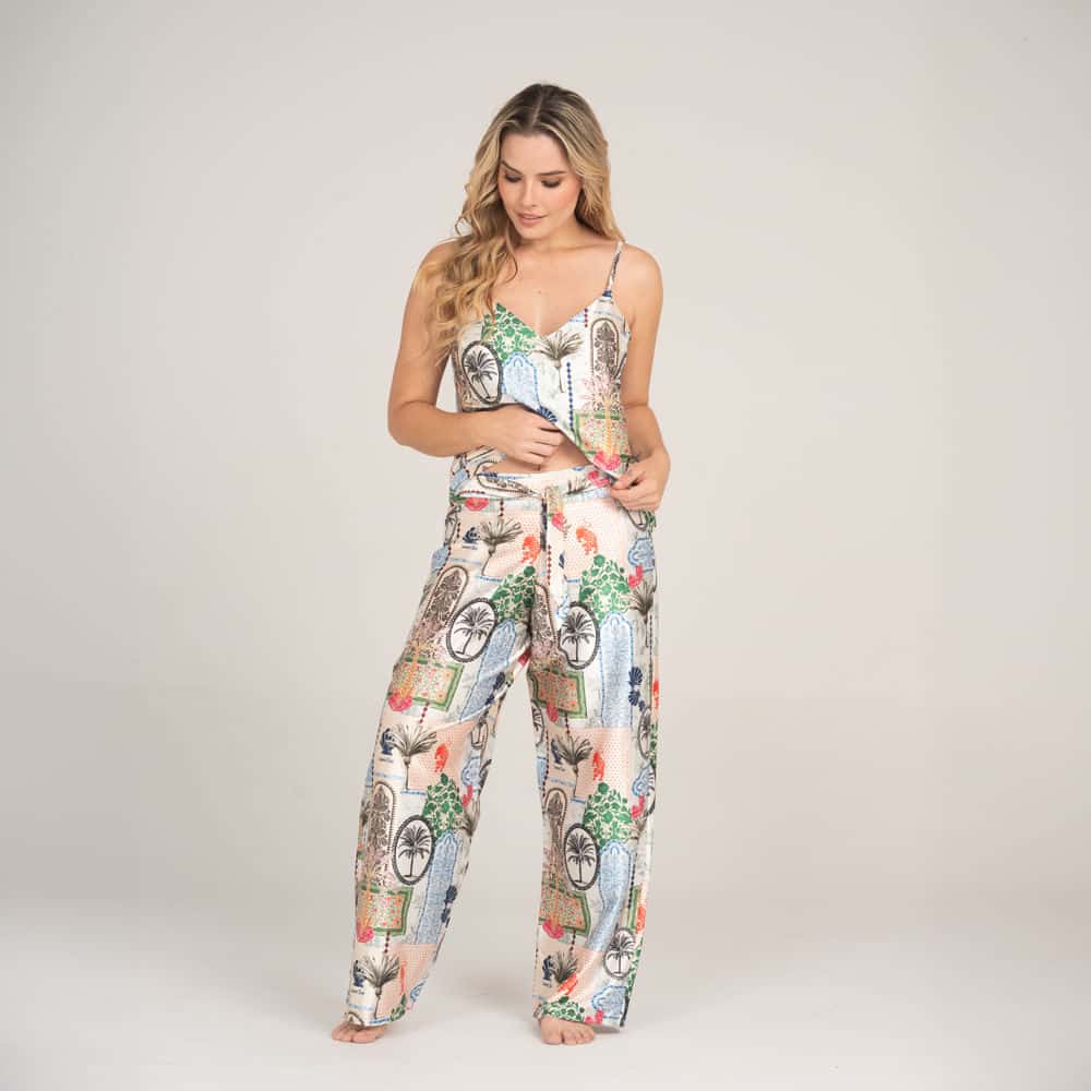 Pantalón Satin Estampado Lotto Blanco.