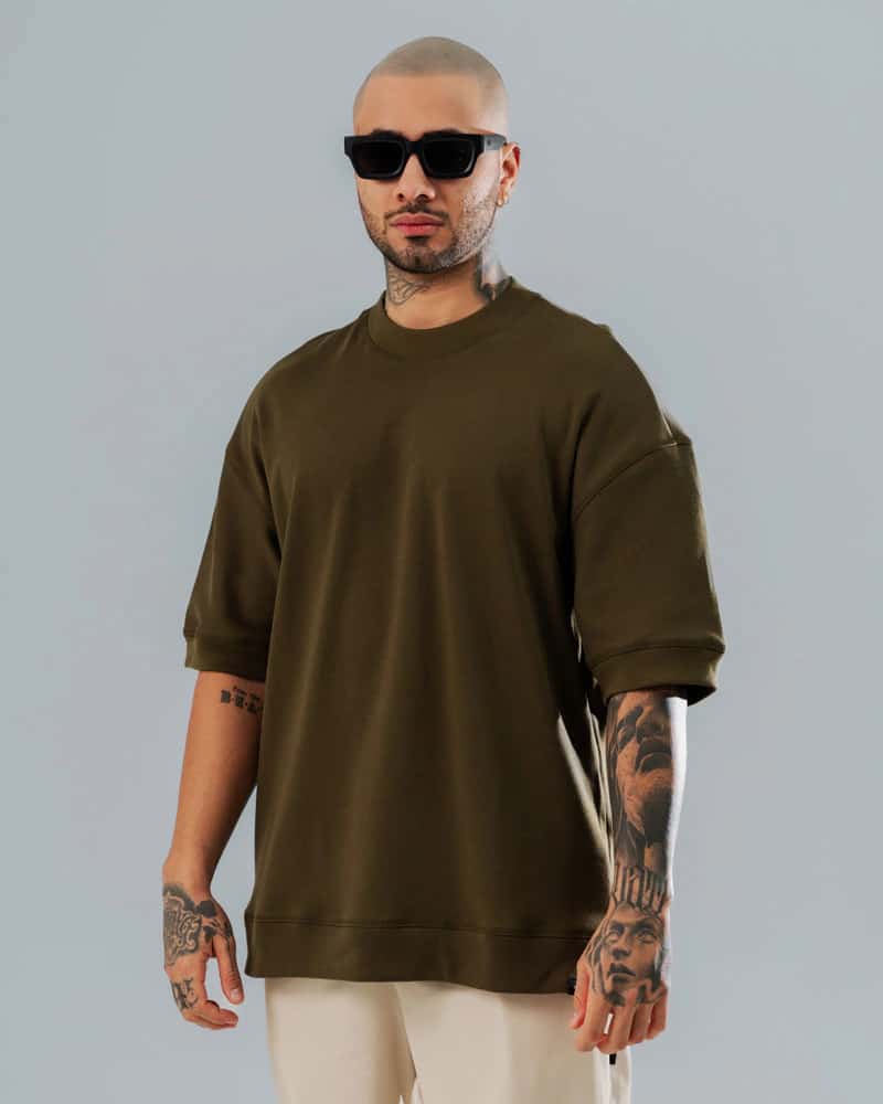 Camiseta Básica Oversize Verde Militar - 300 Gramos