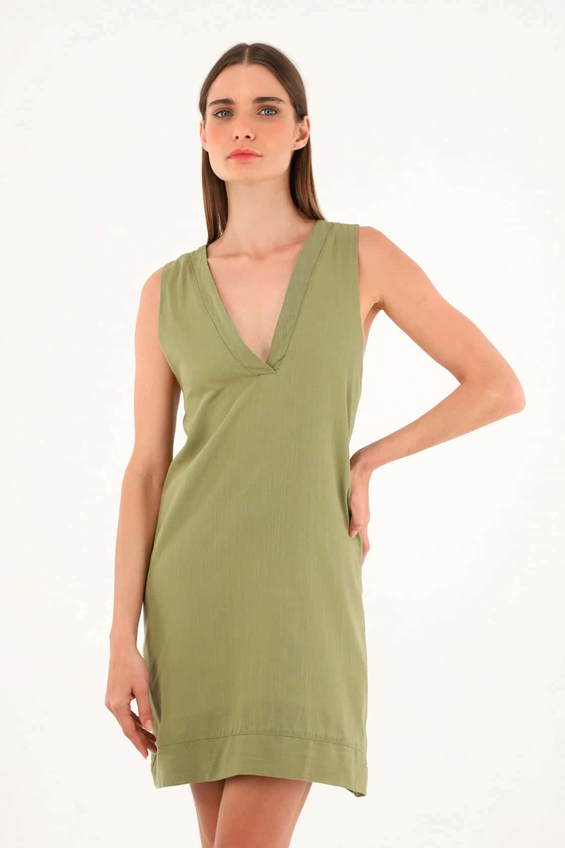 Vestido verde corto silueta tipo A para mujer