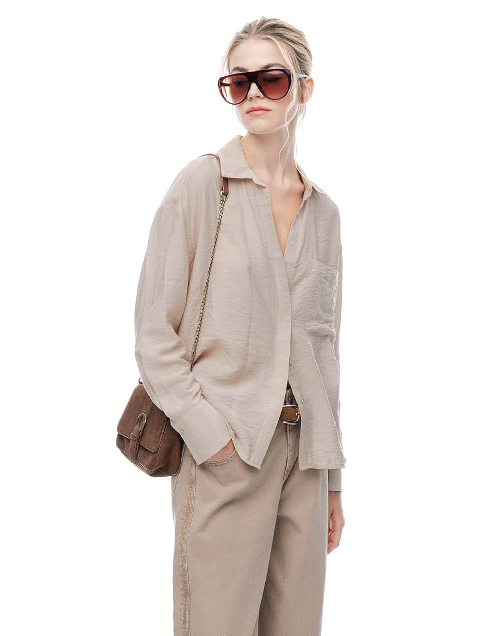 Camisa manga larga regular arena mujer