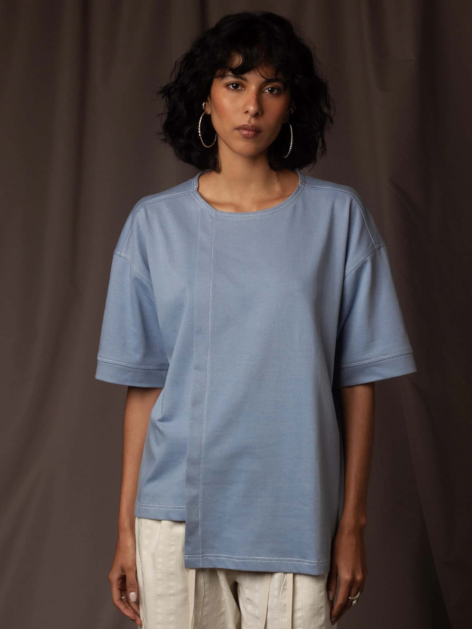 Camiseta Azul en Algodón Cuello Redondo - miniatura 3