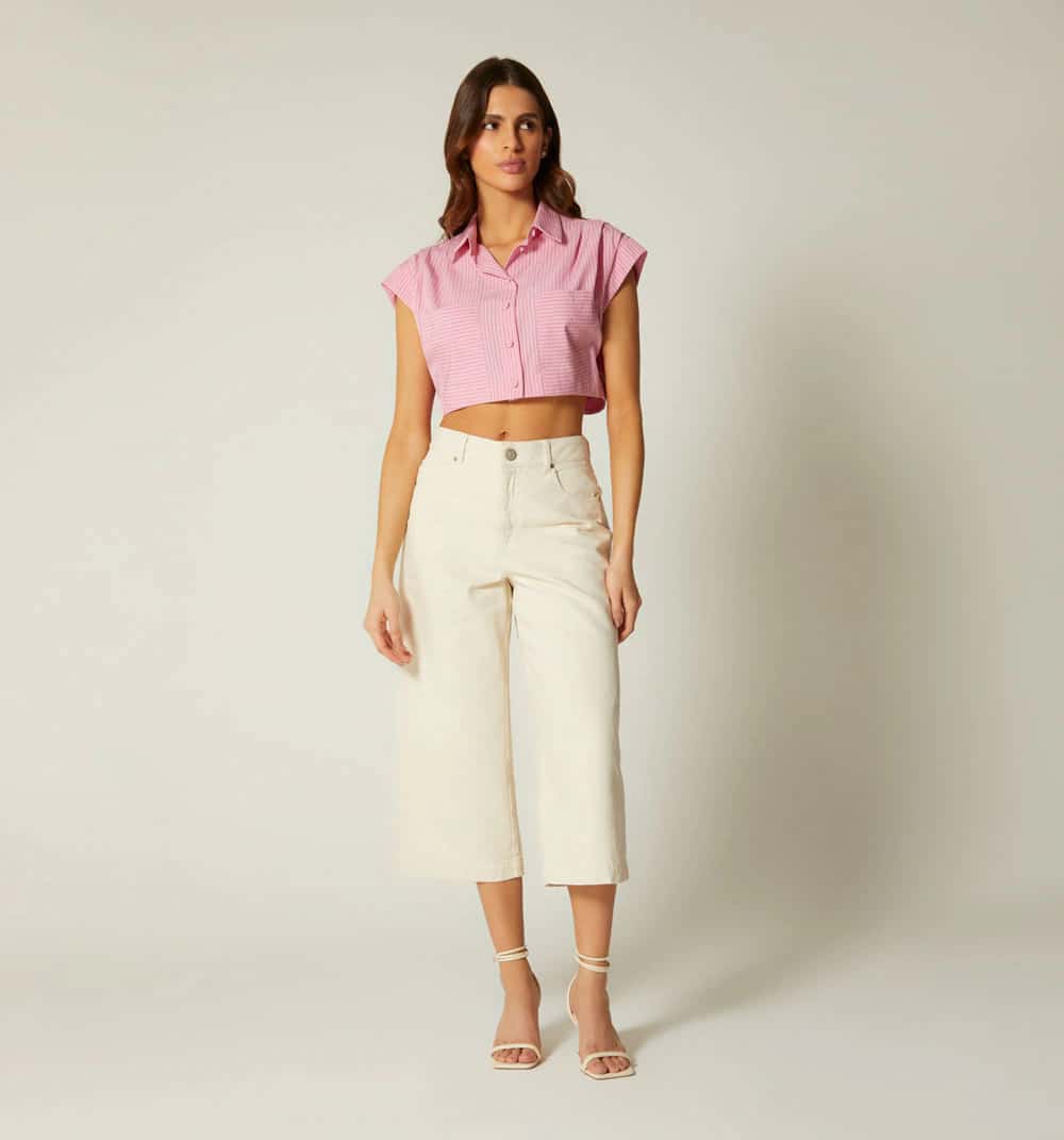 Jean culotte tiro super alto con bolsillos
