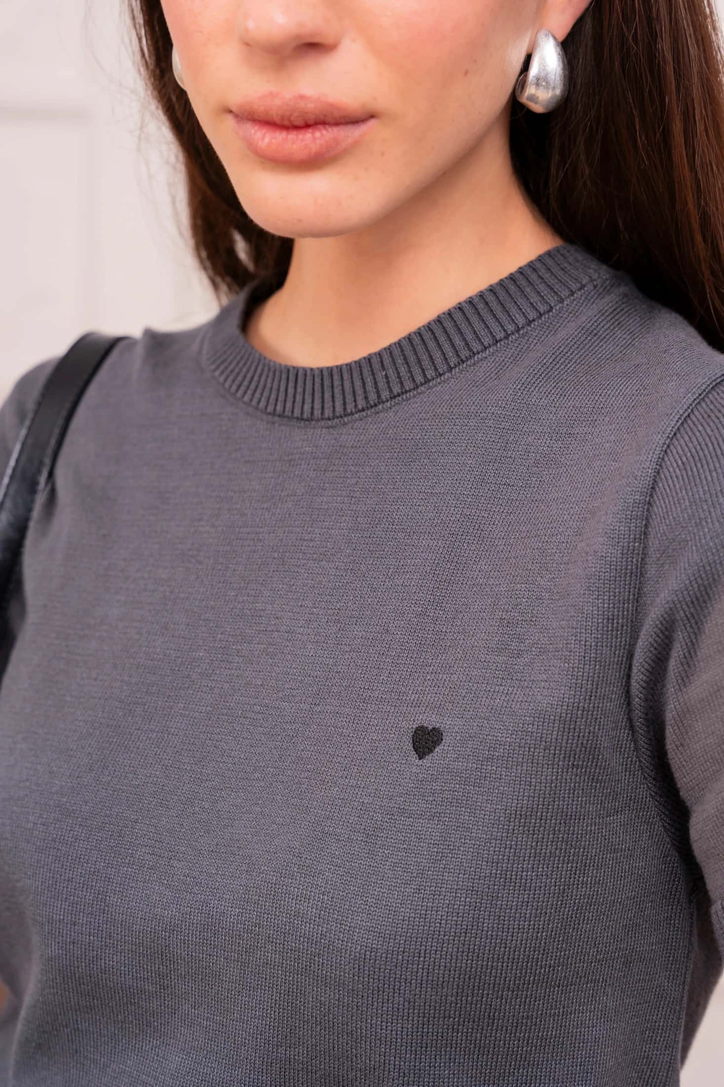 Camiseta Heart Tejida Mujer Gris Oscuro - miniatura 2