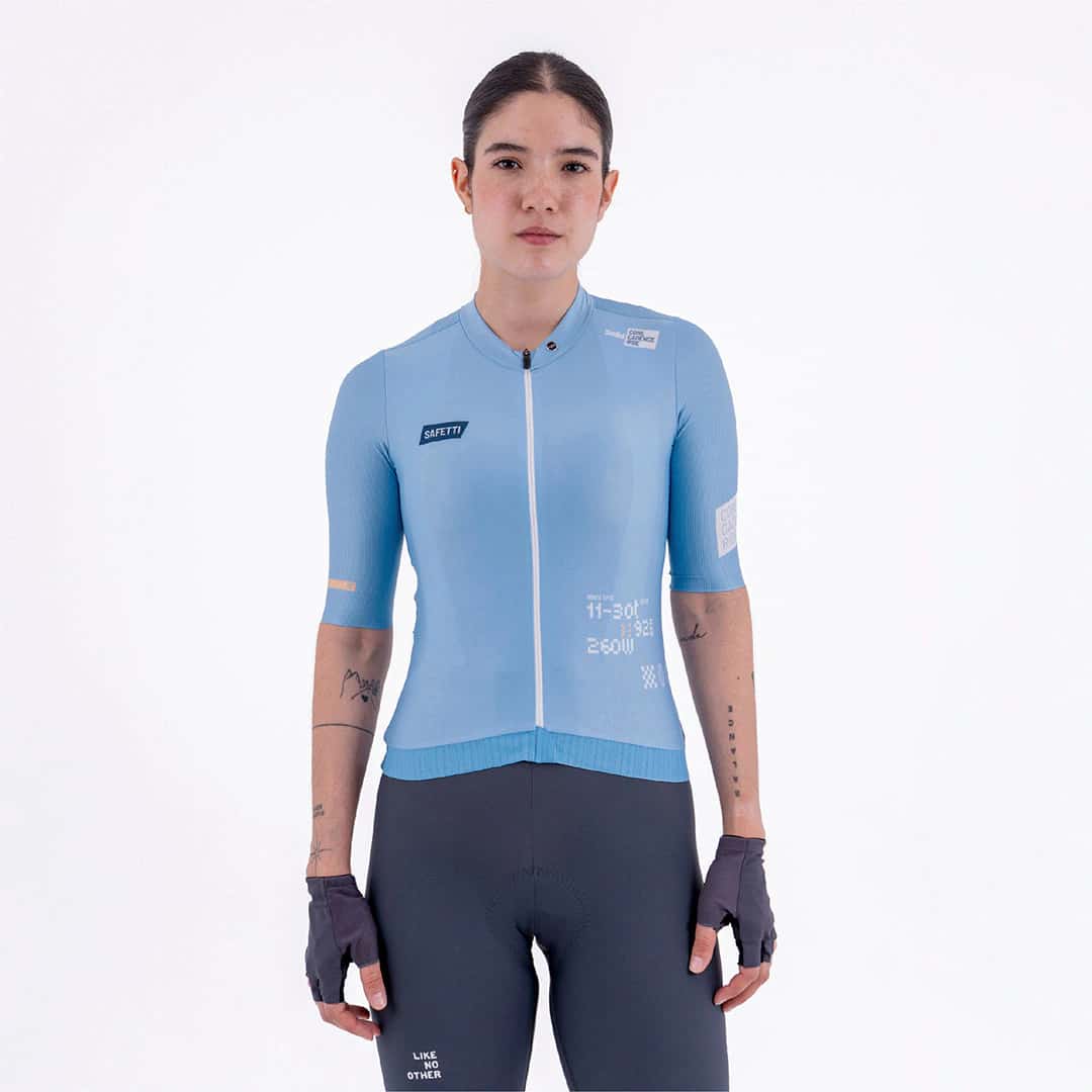 CAMISA CICLISMO MANGA CORTA SOLID BLU AURA PARA MUJER - miniatura 1