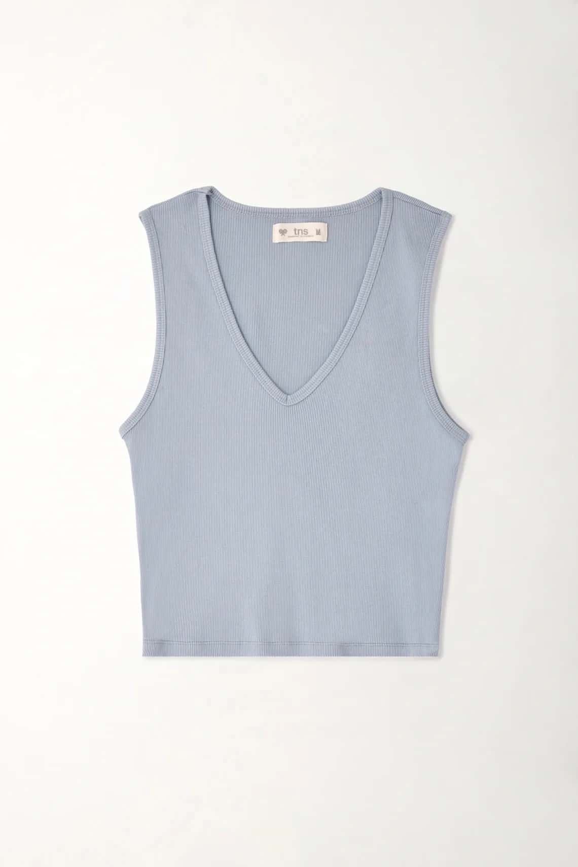 Camiseta con cuello en V con detalle fruncido para mujer