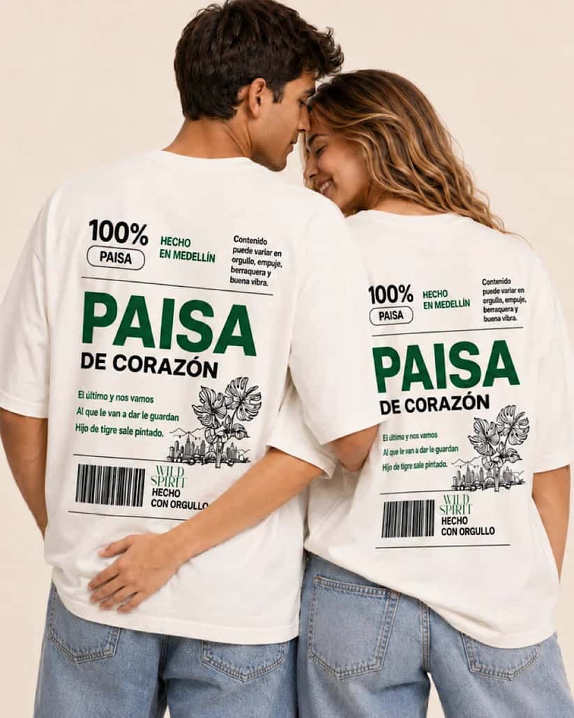 Camiseta T shirt 100 %  Paisa Blanco