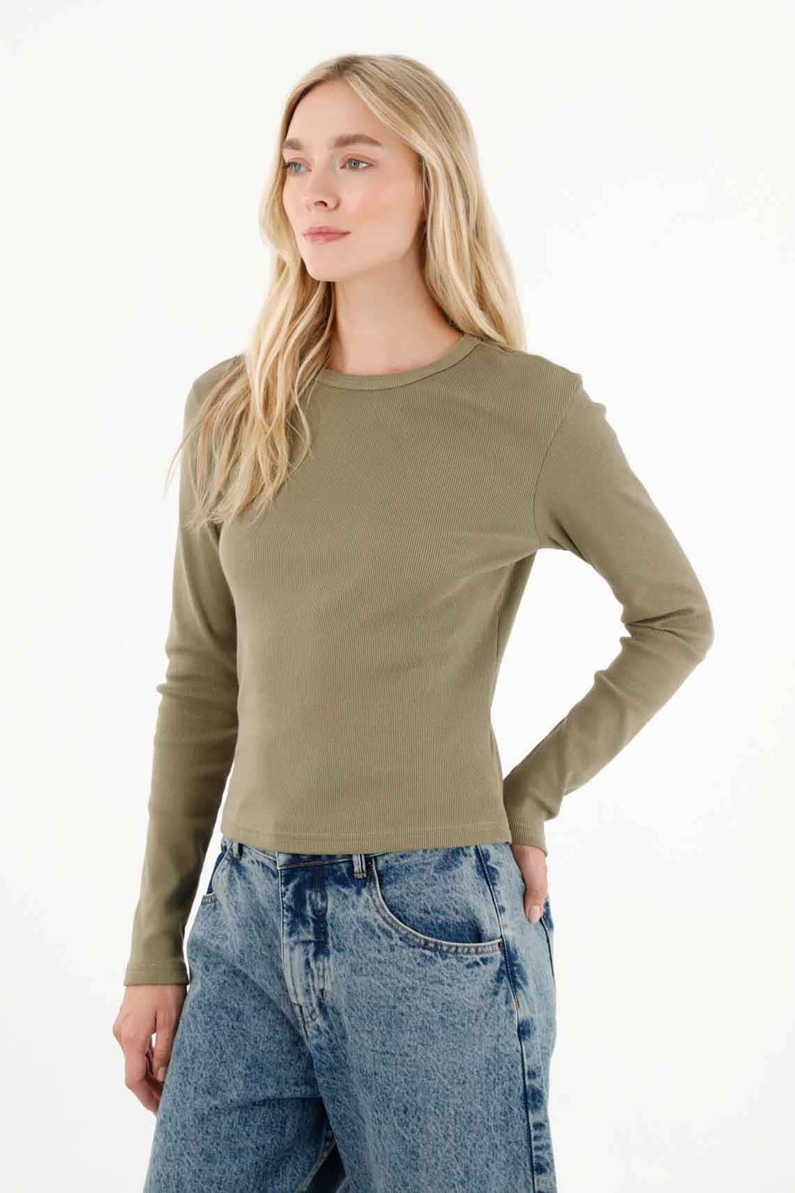 Camiseta de manga larga con estructura definida para mujer