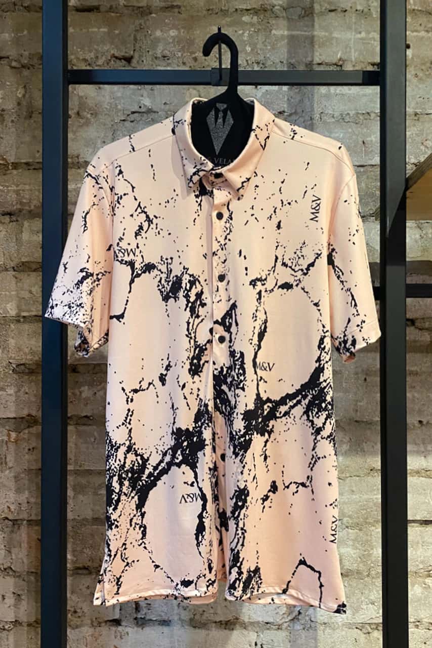 Camisa para Hombre Manga Corta Estampado Grietas Naranja
