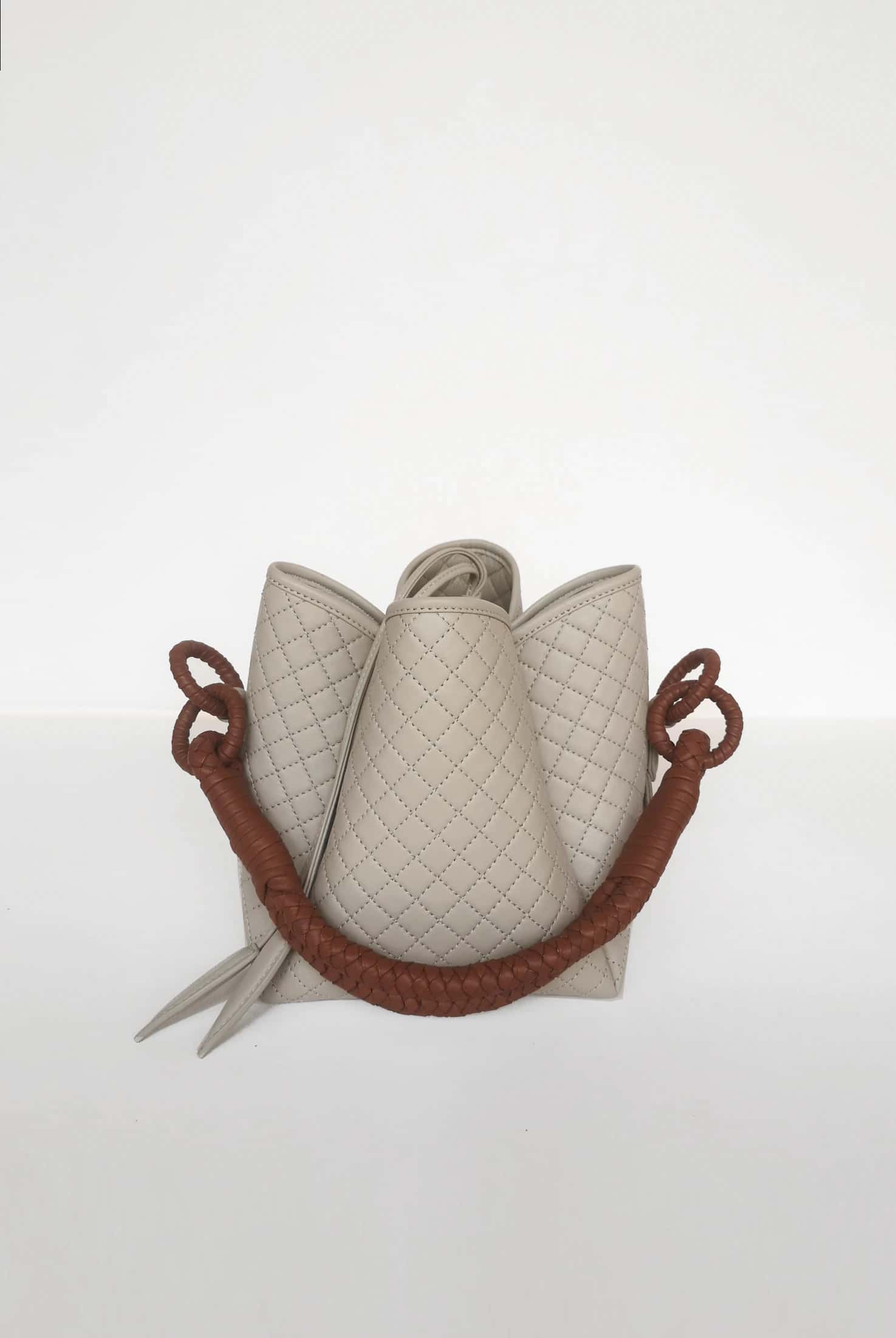 Tulip Mini Bucket Bag, Off-white & Brandy