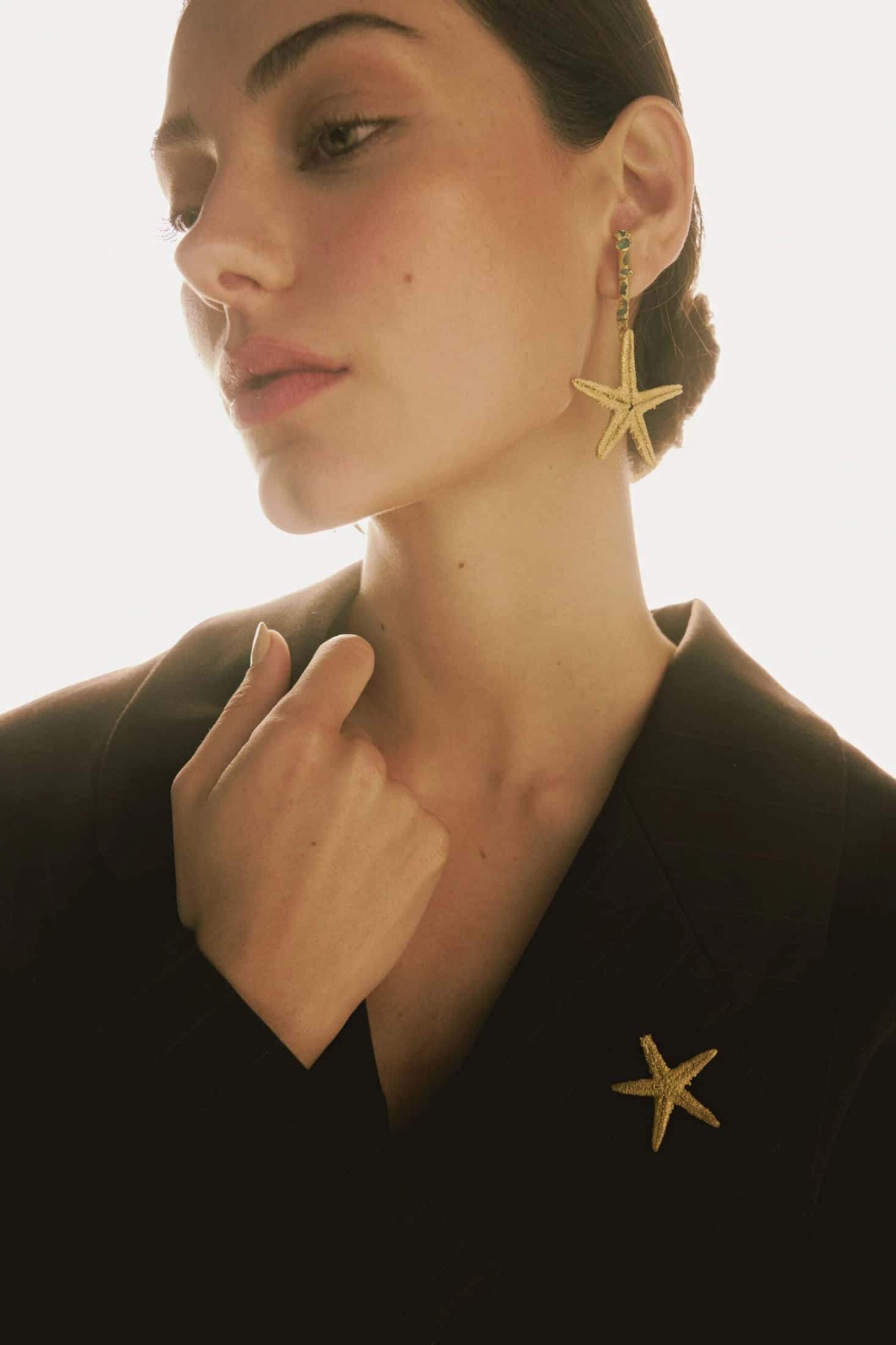 STARFISH AND ROUGH EMERALD EARRINGS