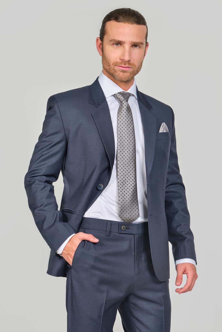 Traje Formal Sobre Medida Paño Tropical Gris Plomo