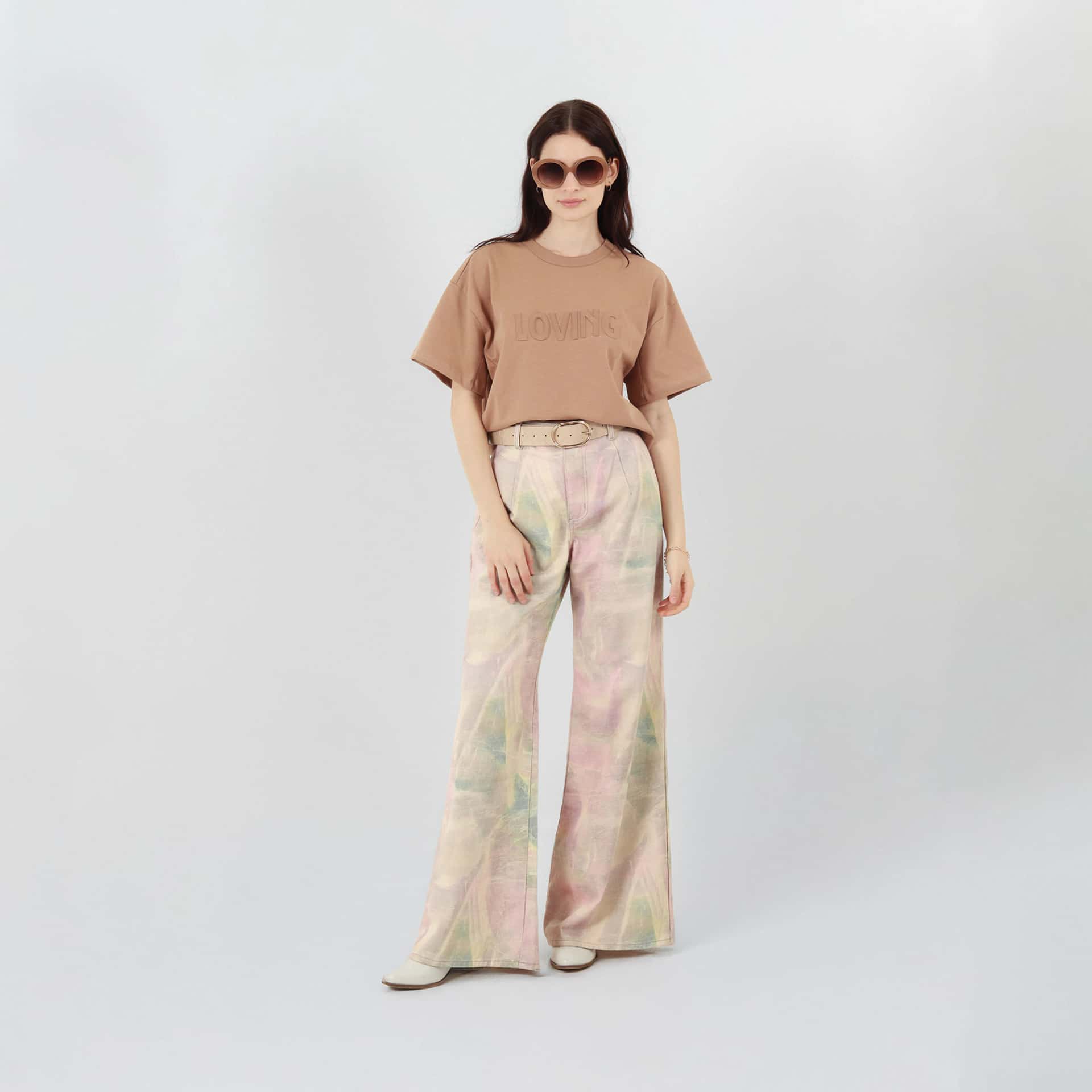 Jean Tye Dye bota flare tiro alto