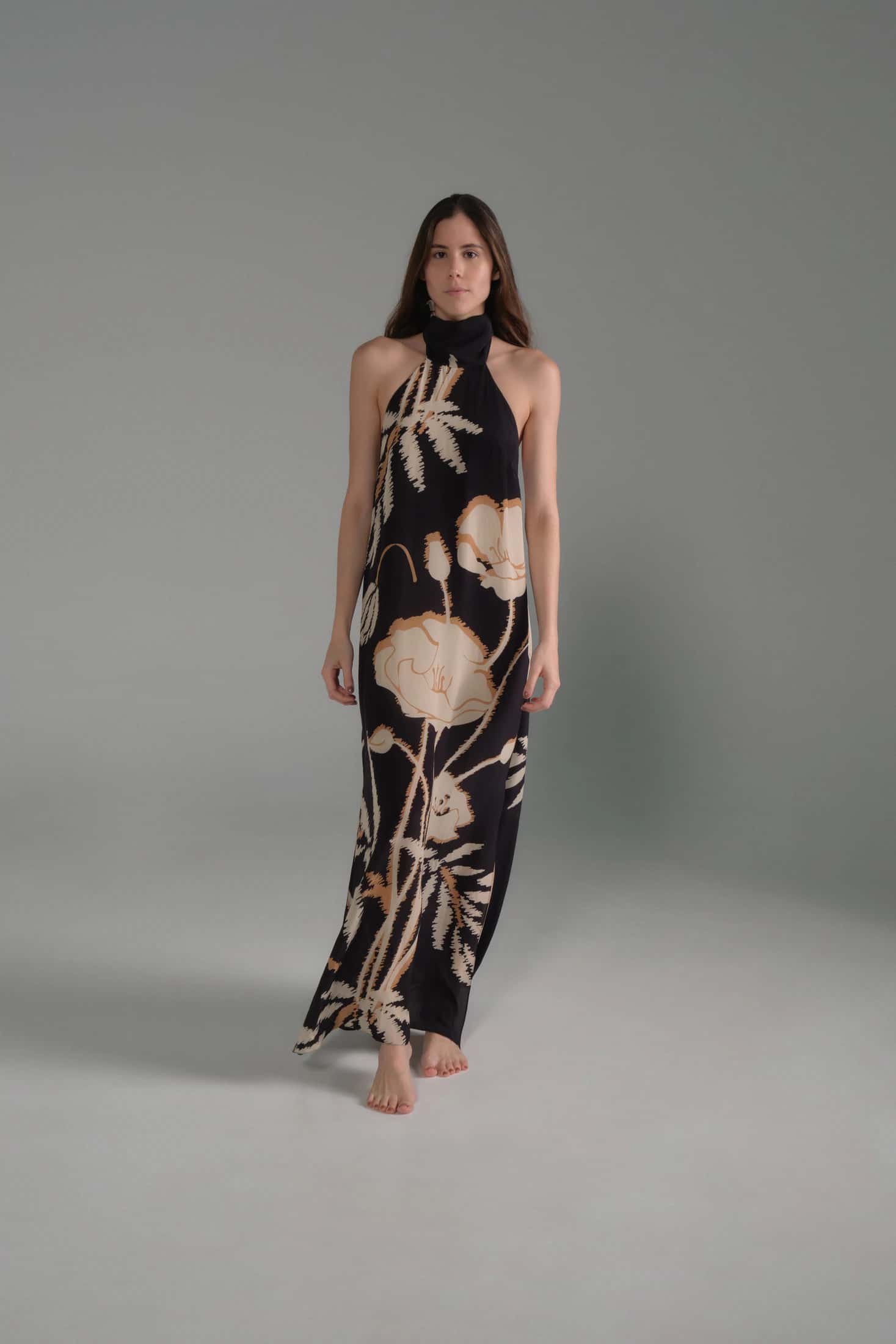 Costa Pacifica Crepe Chine Dress / Black - Beige Gladiolos