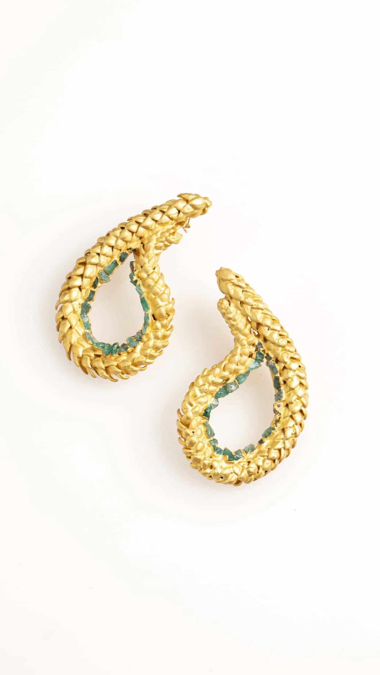 PAISLEY NORFOLK AND ROUGH EMERALD EARRINGS