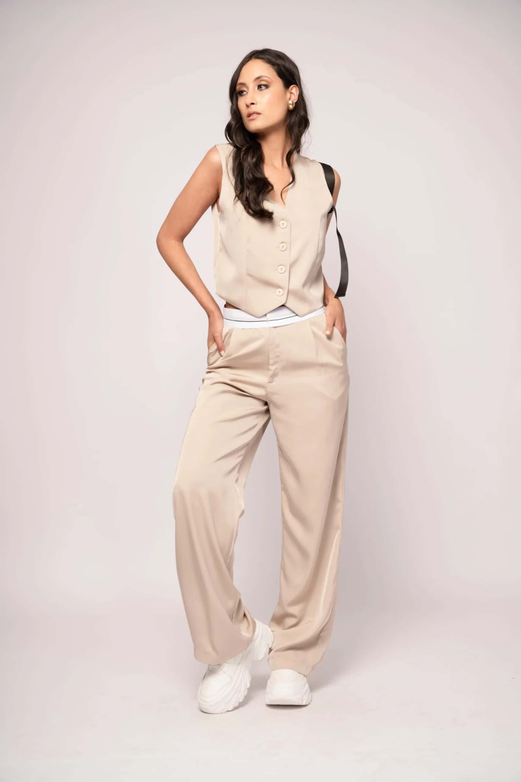 Pantalón Tailoring Saten Champagne