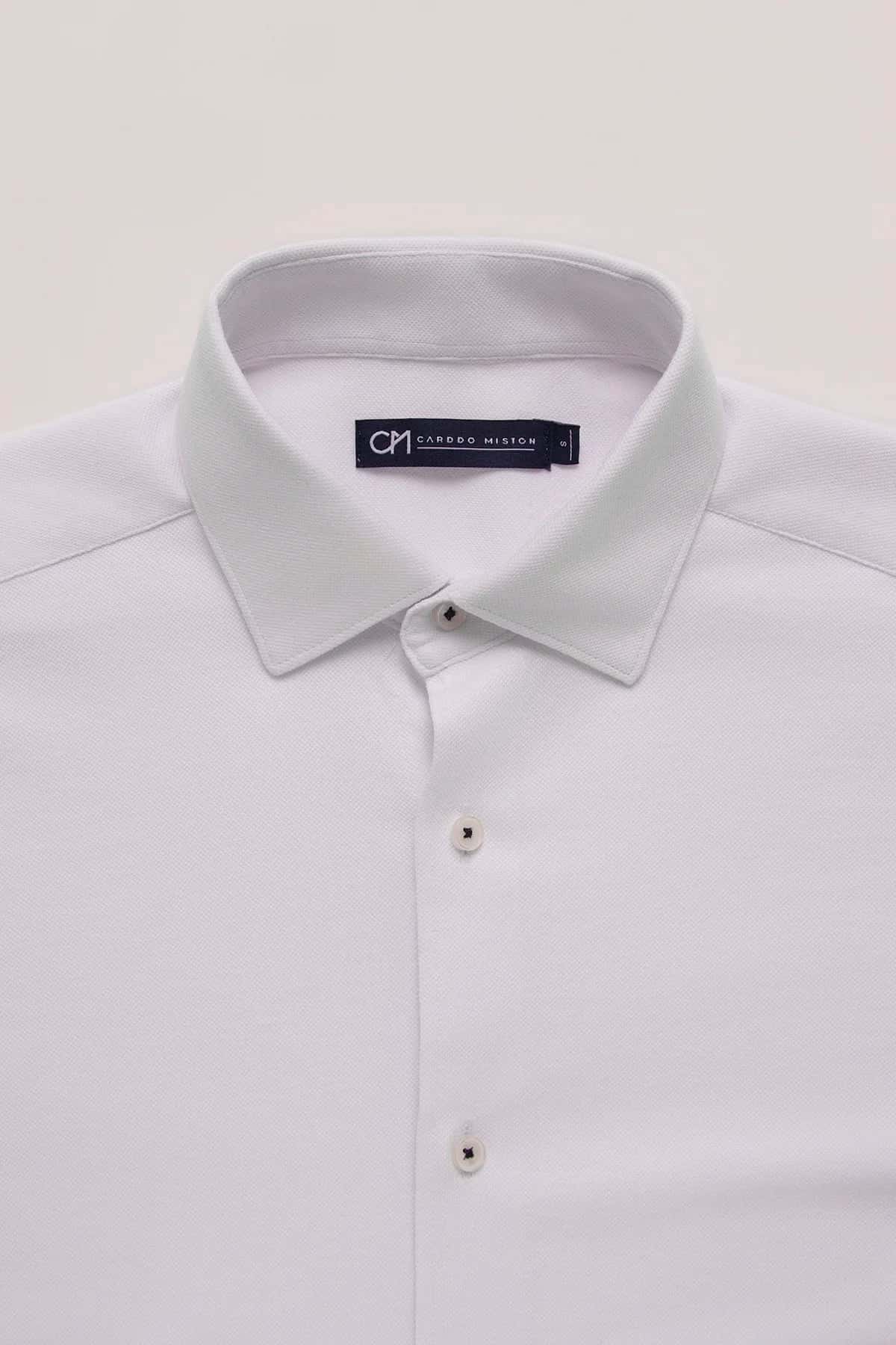 Camisa Piqué Botón Contraste Algodón Blanco - miniatura 2