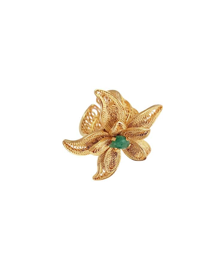 Anillo maxi en filigrana con esmeralda Andrea