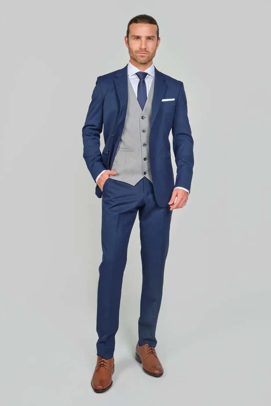 Traje Formal Sobre Medida Paño Tropical Fil &amp; Fil Azul