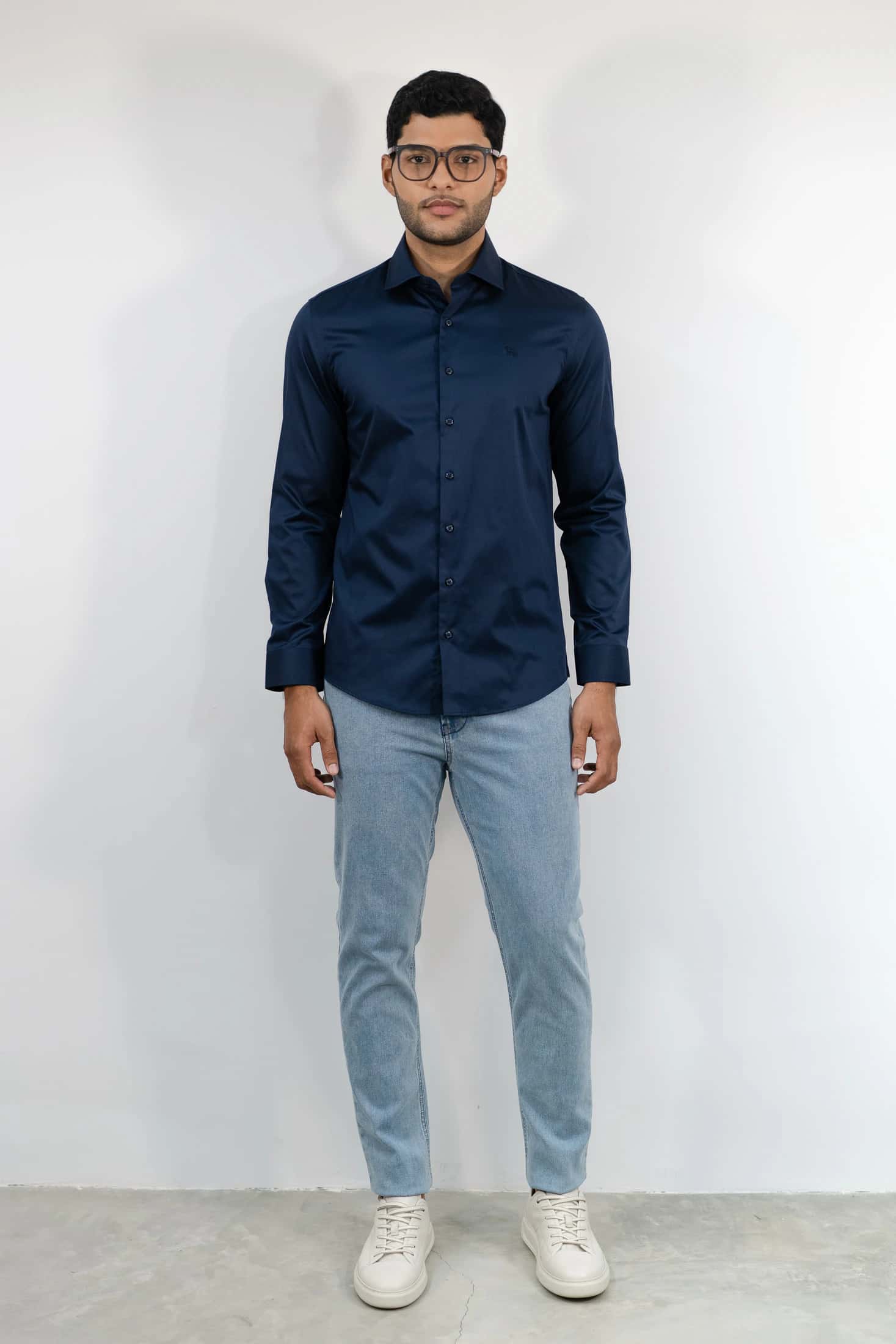 Camisa Manga Larga Navy/Satín