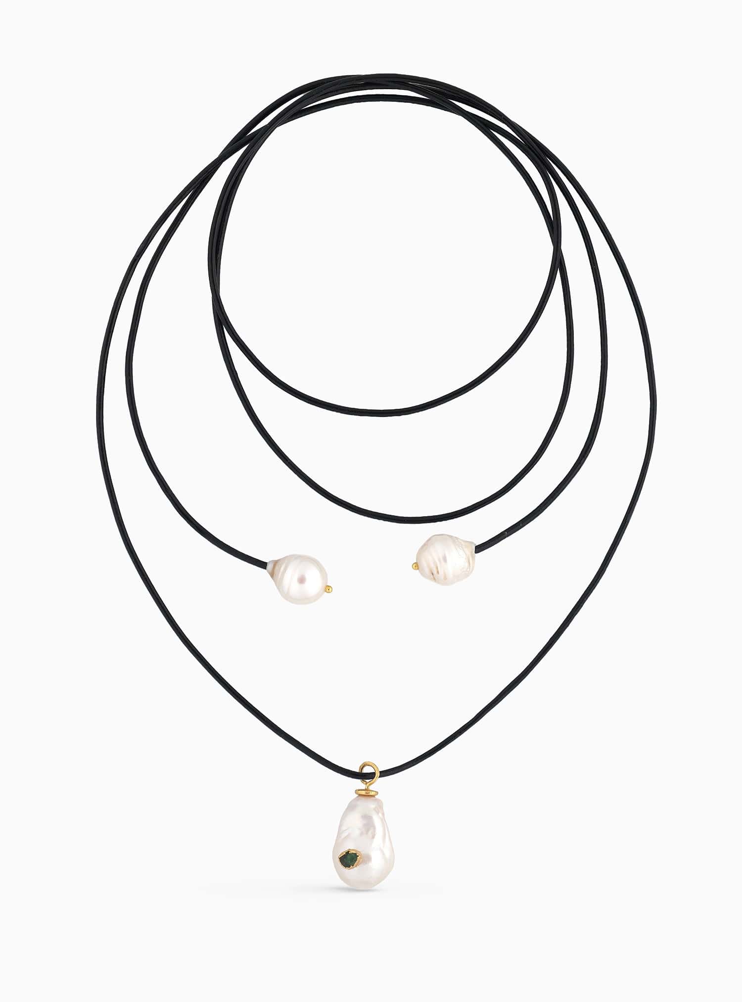 Midnight Emerald Pearl Long Necklace