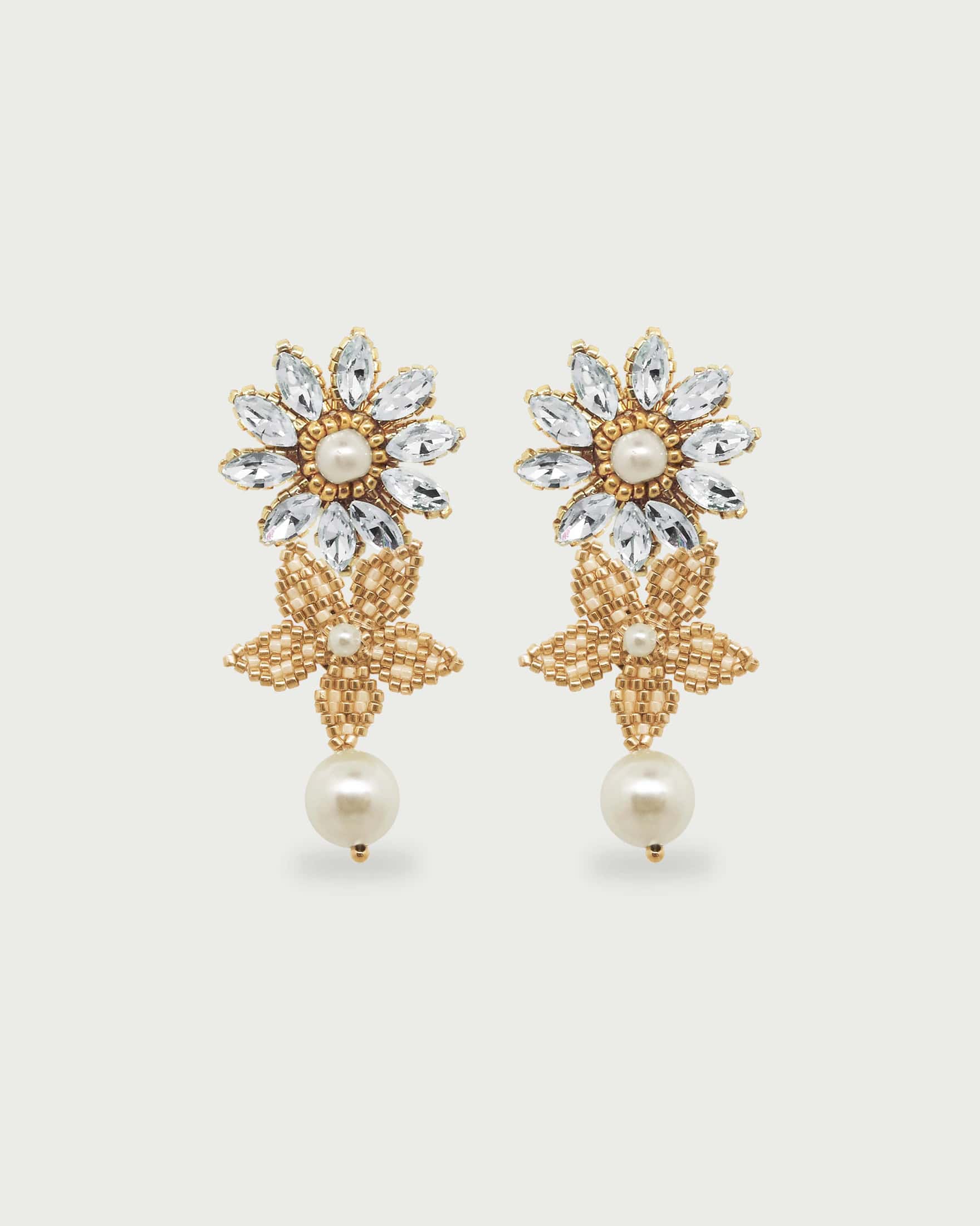 Aretes Dos Flores y Perla Miyuki