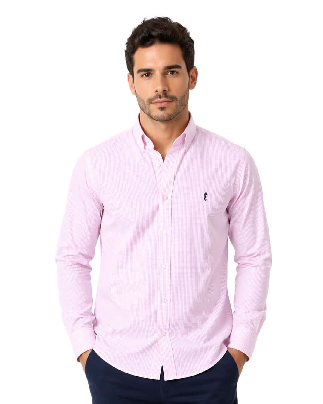 Camisa Manga Larga Cuadros Rosada