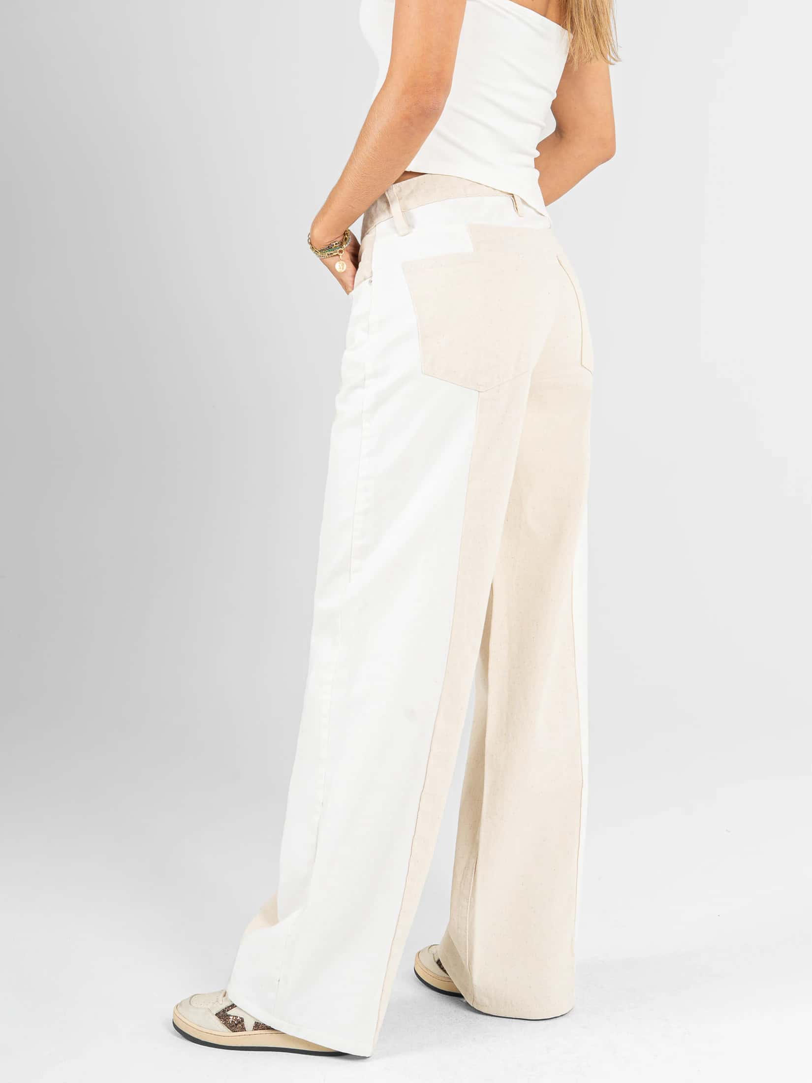 Ref: 0620666 Pantalón wide leg, rígido, tiro alto, con cortes a contraste - miniatura 3