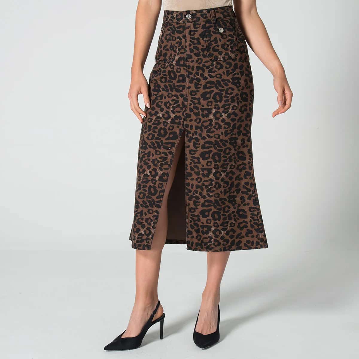 Falda Larga Slim Animal Print Midi Gadiel