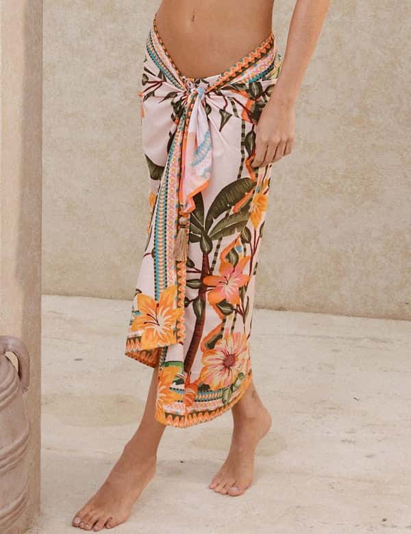 Pareo Largo Exotic Floral Estampado Naranja