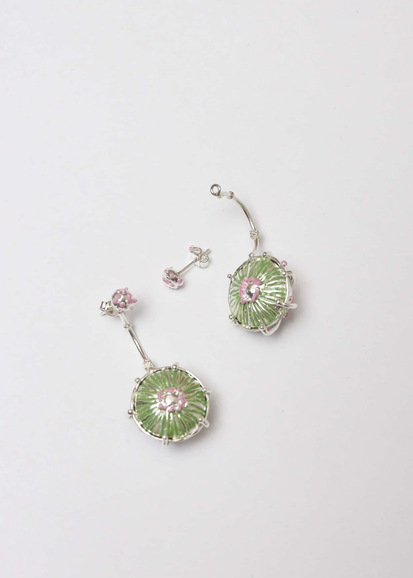 Aretes maxi sombrerito pistacho lila