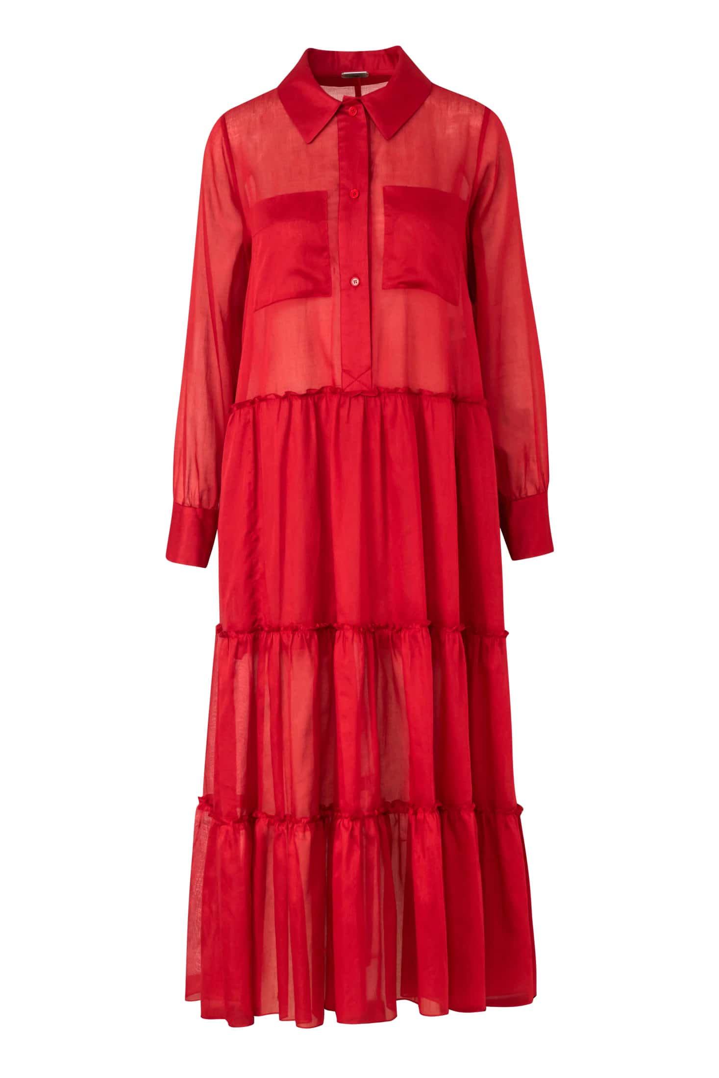 Long-Sleeve Ruffle-Skirt Cotton Voile Midi Dress - miniatura 2