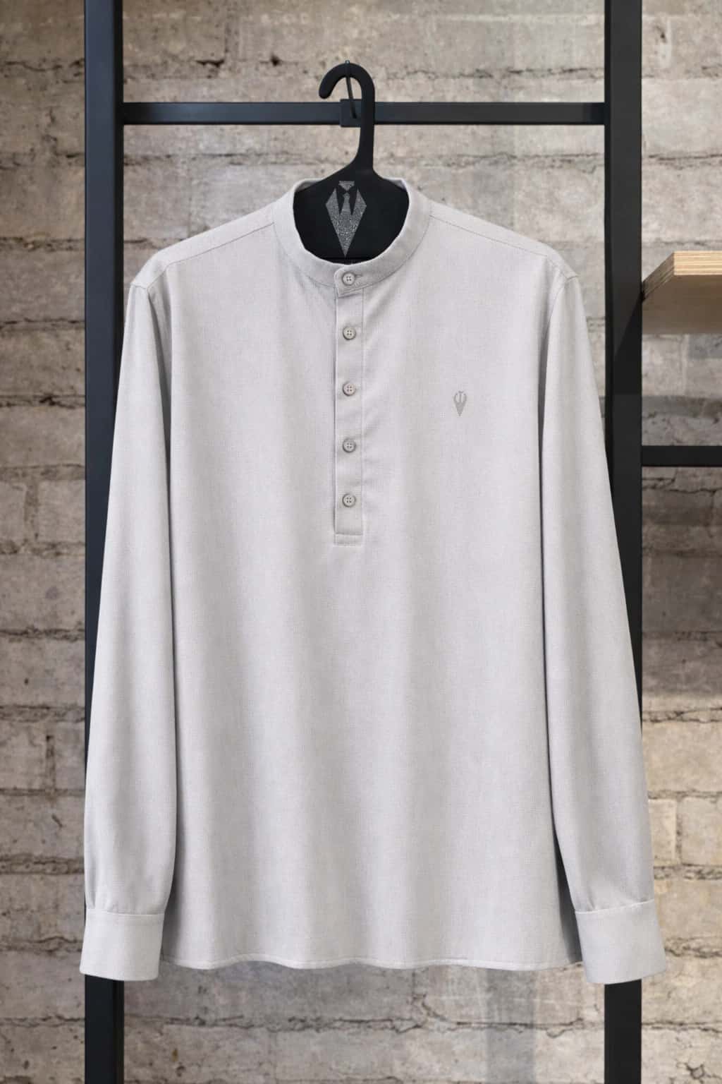 Camisa Para Hombre Manga Larga Cuello Neru Gris