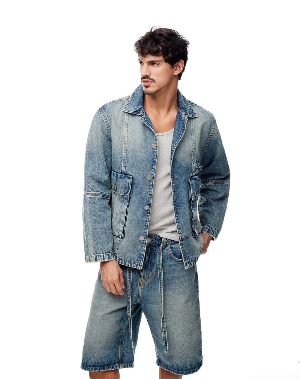 Chaqueta regular denim índigo medio hombre