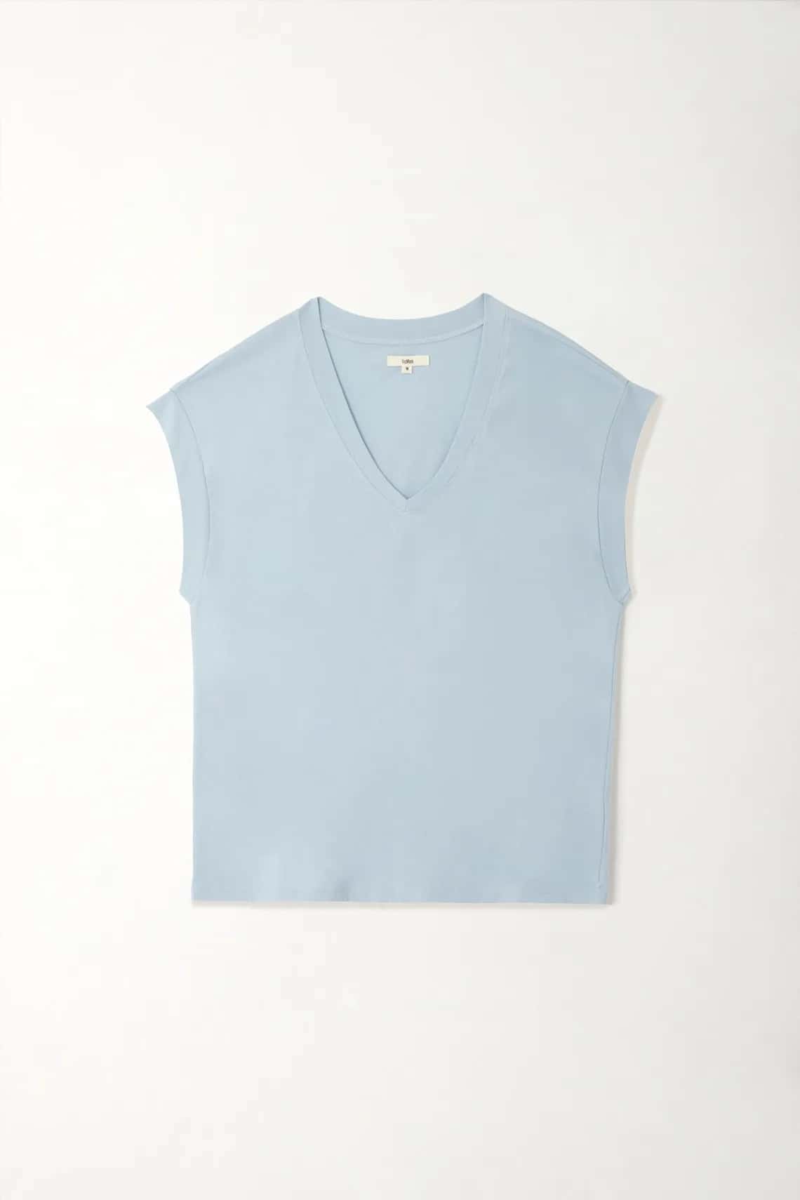 Camiseta con escote en V azul para mujer