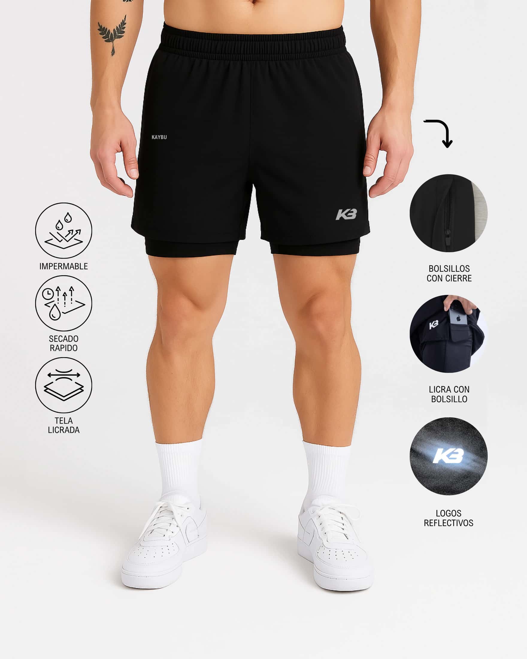 Pantaloneta tecnica con licra y bolsillos con cierre  | KBMEN RF.246