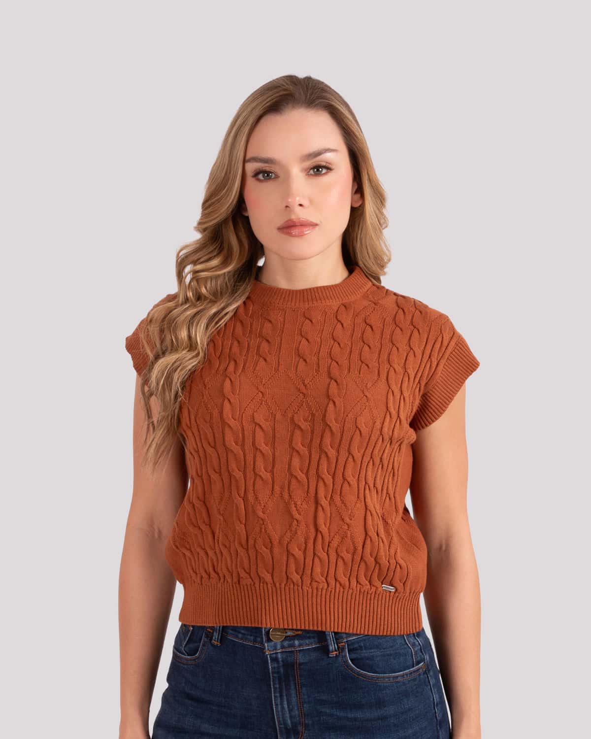 Blusa terracota tejida para mujer