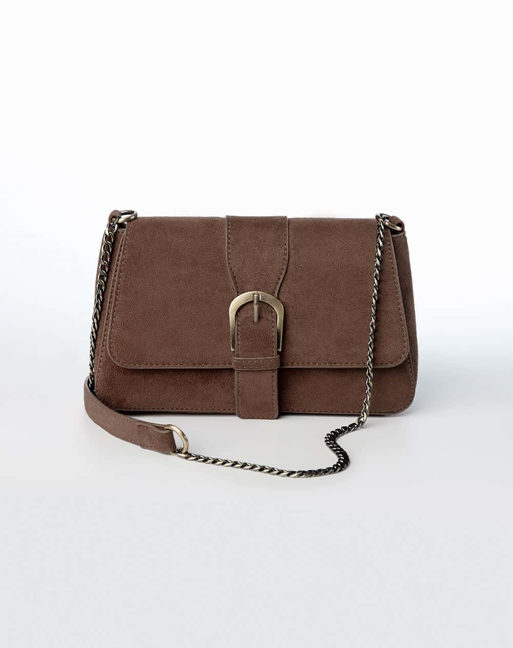 Bolso bandolera efecto gamuza café mujer