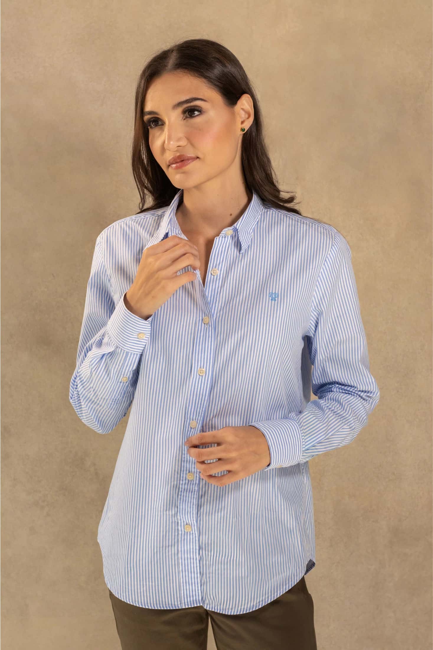Camisa Antimanchas de Mujer Popelina Rayas Azul Yale