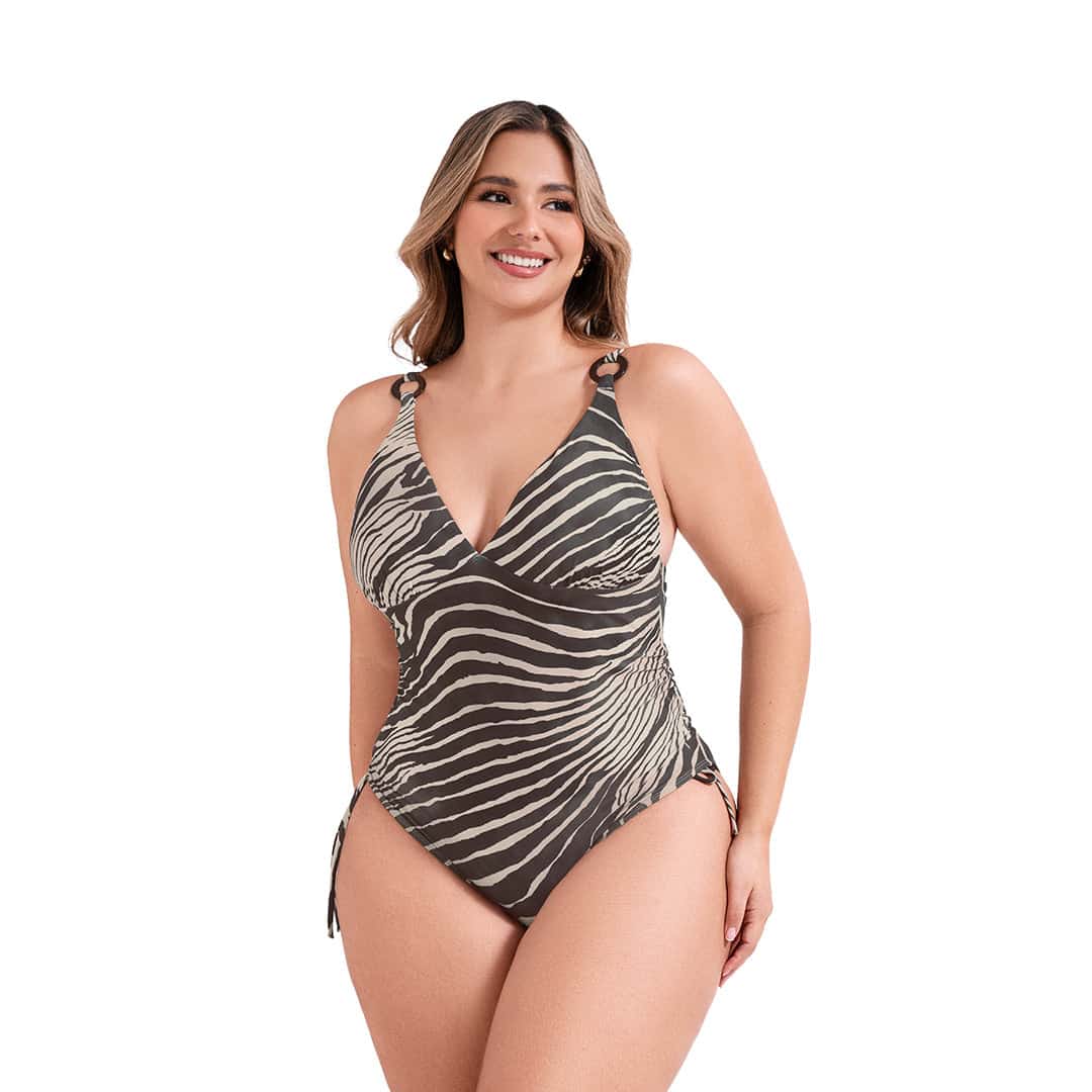 VESTIDO DE BAÑO ENTERO ESCOTE EN V CON ARGOLLAS