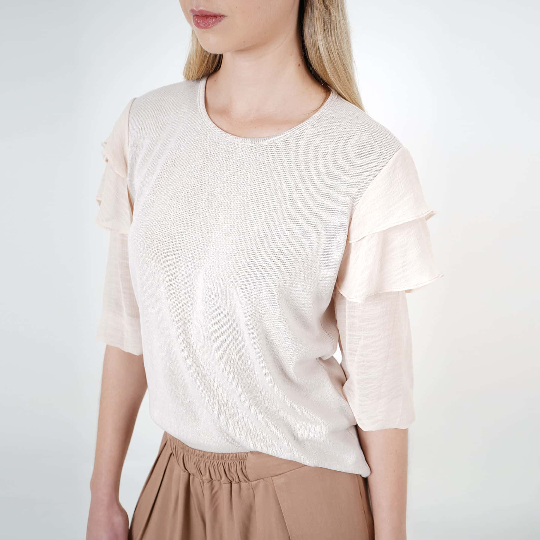 Camiseta top cuello redondo manga 3/4 con boleros