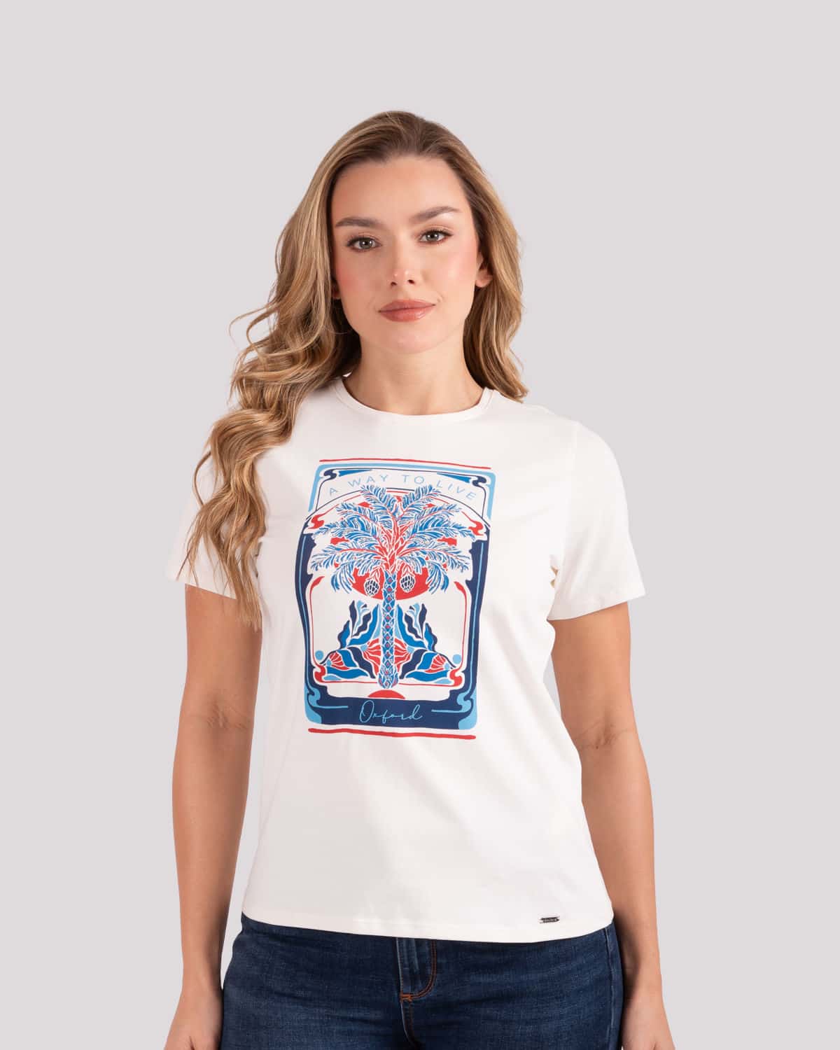 Camiseta blanca estampado frontal para mujer