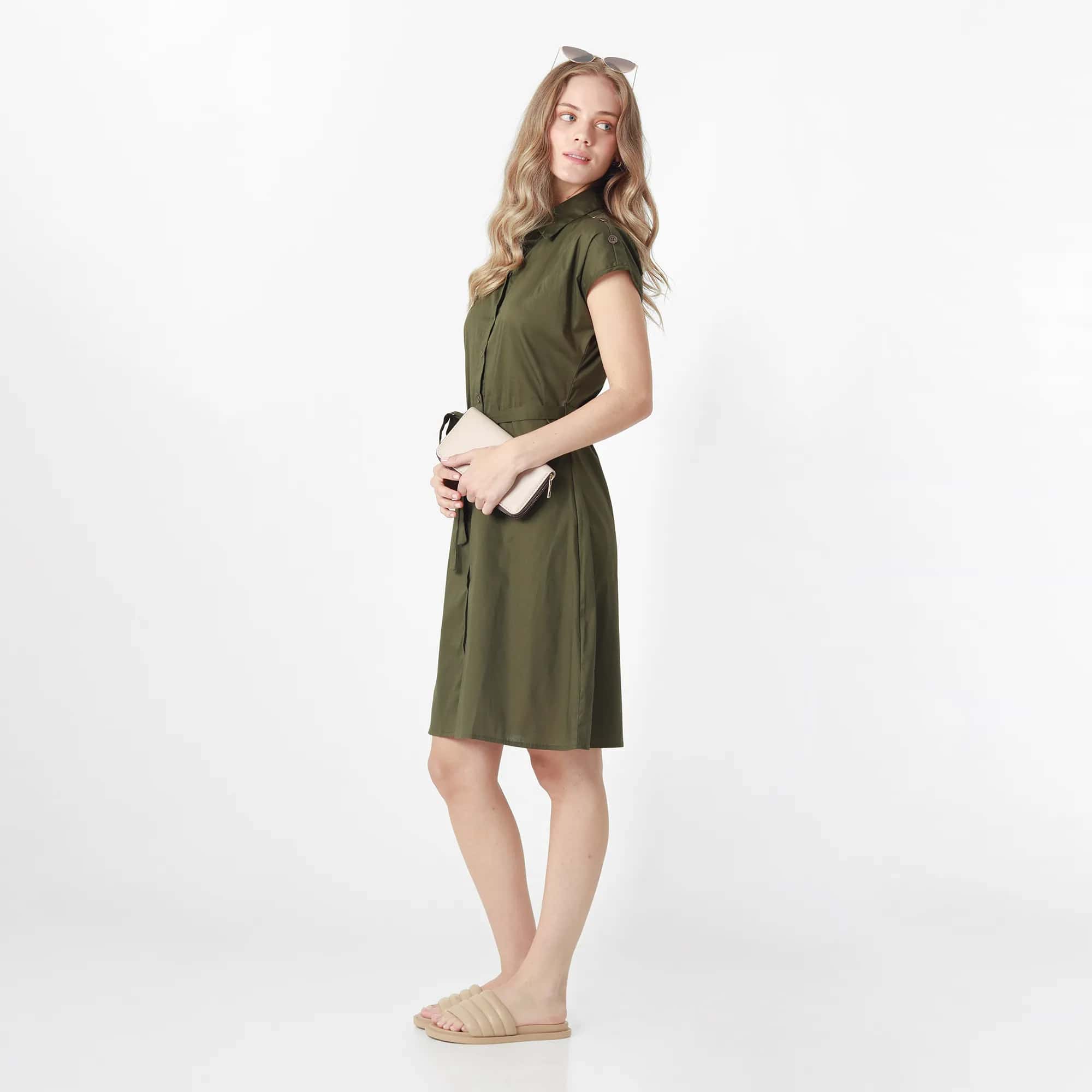 Vestido Cuello Camisero Manga Corta