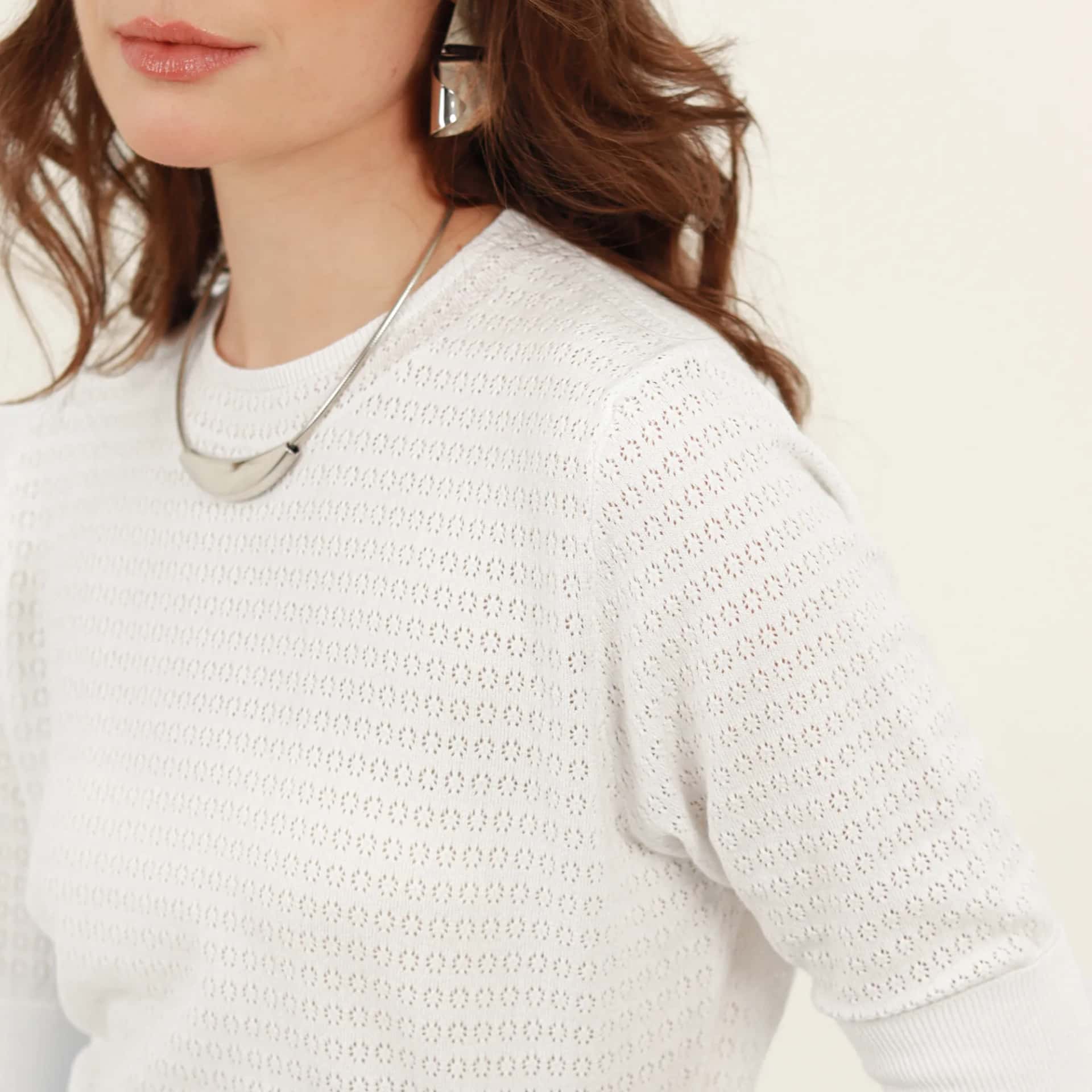 Sweater tejido pontille cuello redondo manga corta - miniatura 5
