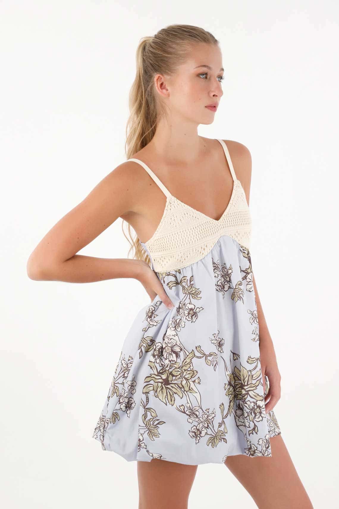 Vestido floral abombachado para mujer