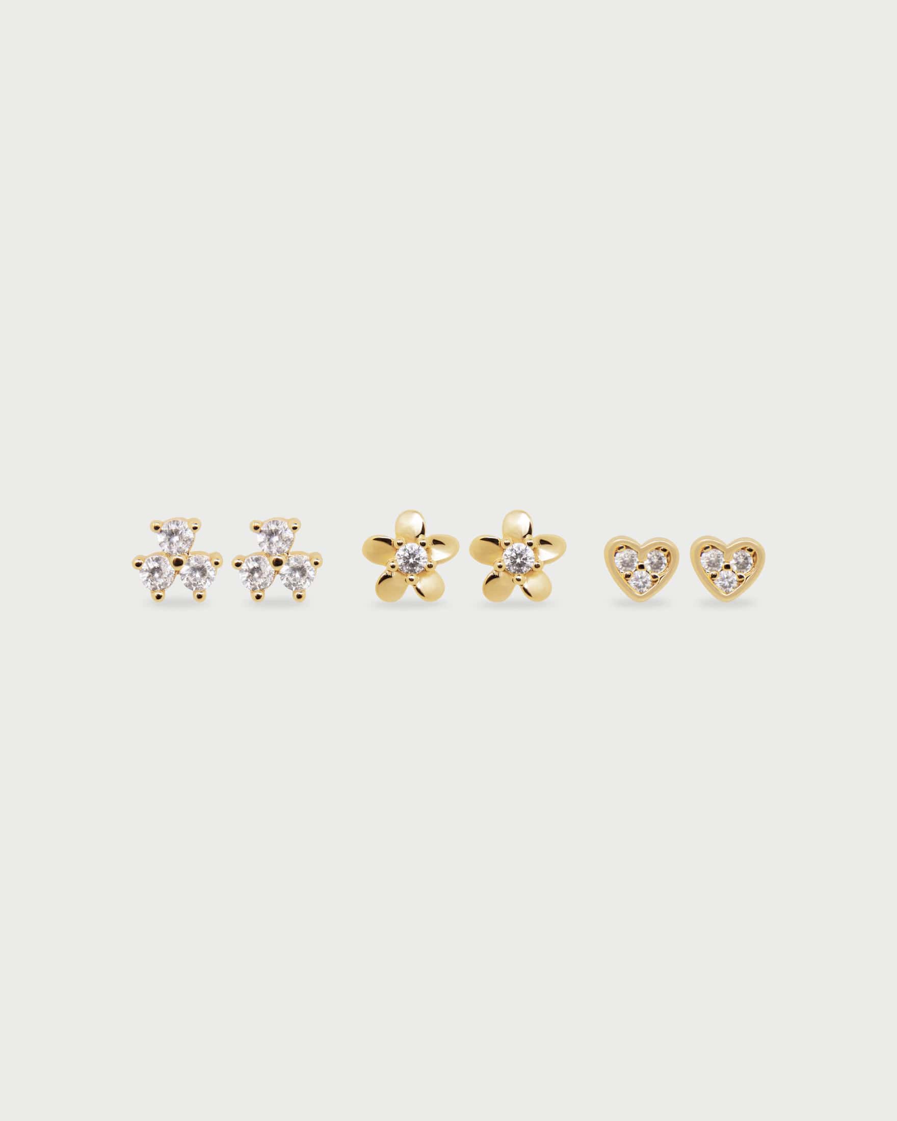 Set X3 Aretes Flores y Corazones