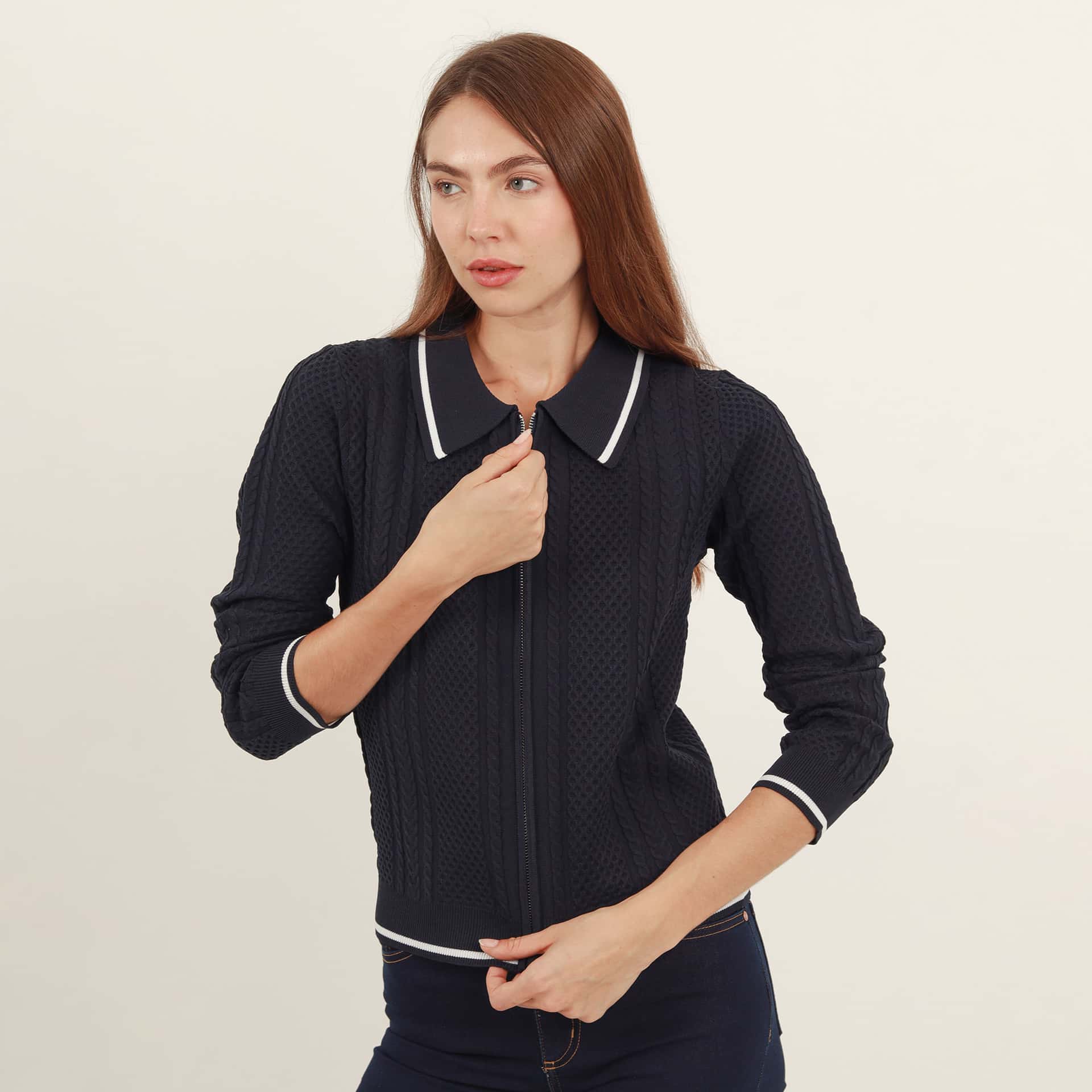 Sweater cardigan deportivo cuello solapa manga larga - miniatura 7